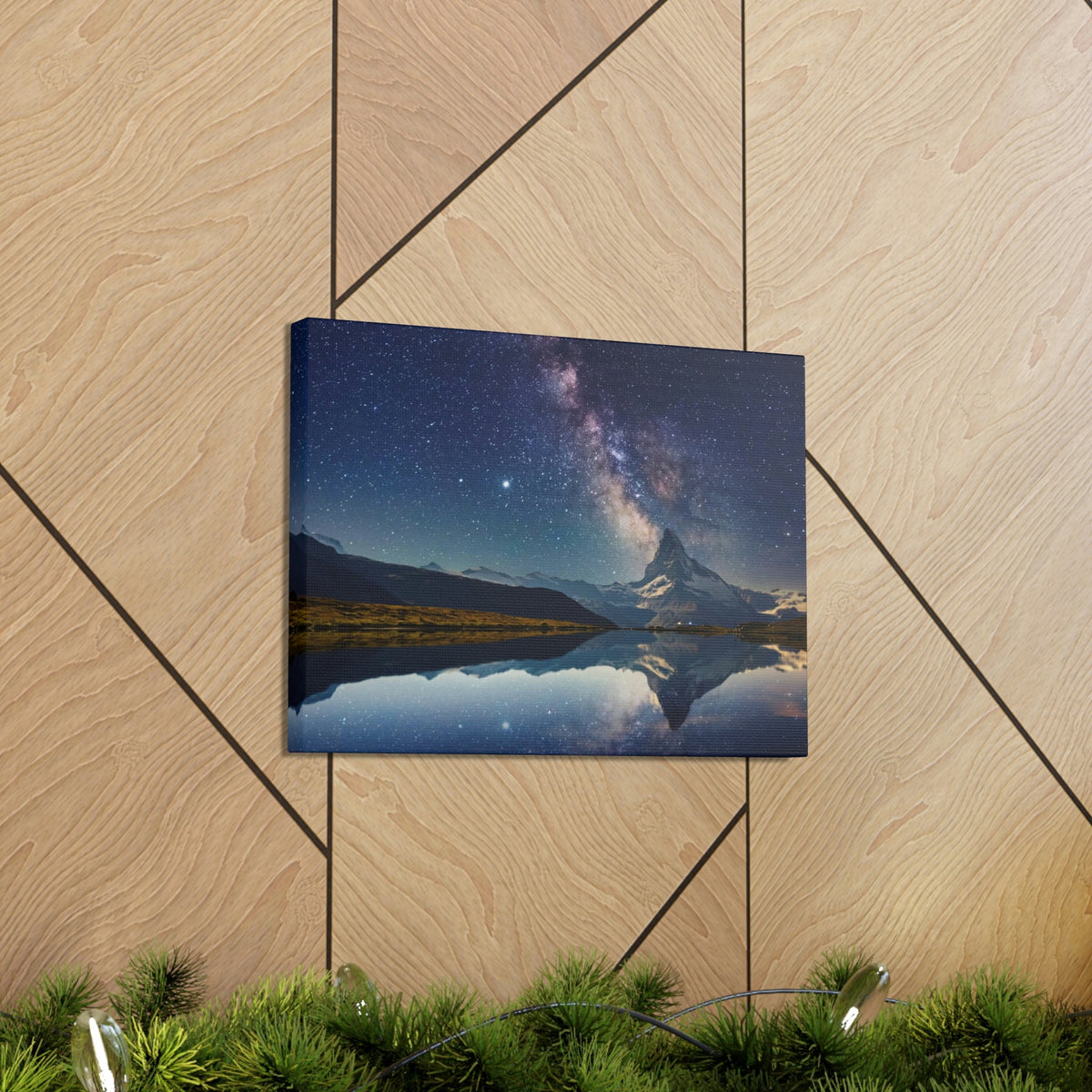 Reflection of Milky Way and Mountain on the Lake Scene Beautiful Amazing and Remarkable Night Beauty Nature Scene Starry Sky Over the Lake Wall Art Ready to Hang Unframed-Express Your Love Gifts