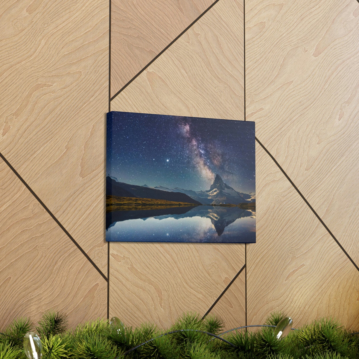 Reflection of Milky Way and Mountain on the Lake Scene Beautiful Amazing and Remarkable Night Beauty Nature Scene Starry Sky Over the Lake Wall Art Ready to Hang Unframed-Express Your Love Gifts