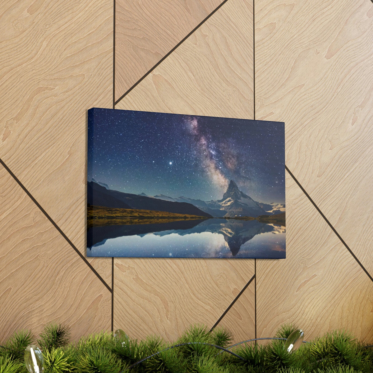 Reflection of Milky Way and Mountain on the Lake Scene Beautiful Amazing and Remarkable Night Beauty Nature Scene Starry Sky Over the Lake Wall Art Ready to Hang Unframed-Express Your Love Gifts
