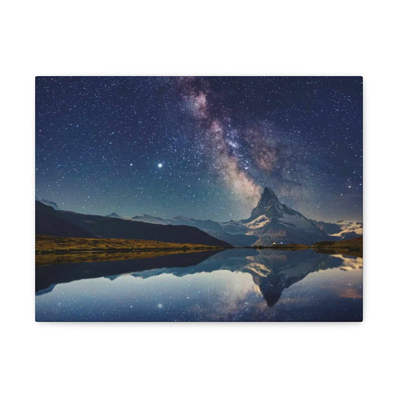 Reflection of Milky Way and Mountain on the Lake Scene Beautiful Amazing and Remarkable Night Beauty Nature Scene Starry Sky Over the Lake Wall Art Ready to Hang Unframed-Express Your Love Gifts