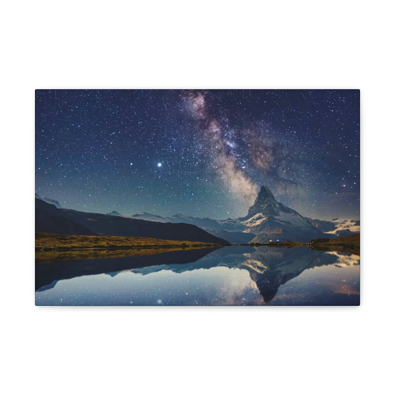 Reflection of Milky Way and Mountain on the Lake Scene Beautiful Amazing and Remarkable Night Beauty Nature Scene Starry Sky Over the Lake Wall Art Ready to Hang Unframed-Express Your Love Gifts