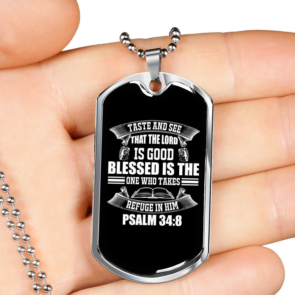 Refuge In Him Christian Necklace Stainless Steel or 18k Gold Dog Tag 24" Chain-Express Your Love Gifts