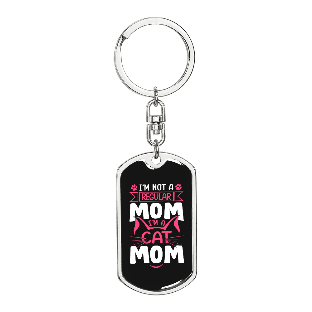 Regular Cat Mom Keychain Stainless Steel or 18k Gold Dog Tag Keyring-Express Your Love Gifts