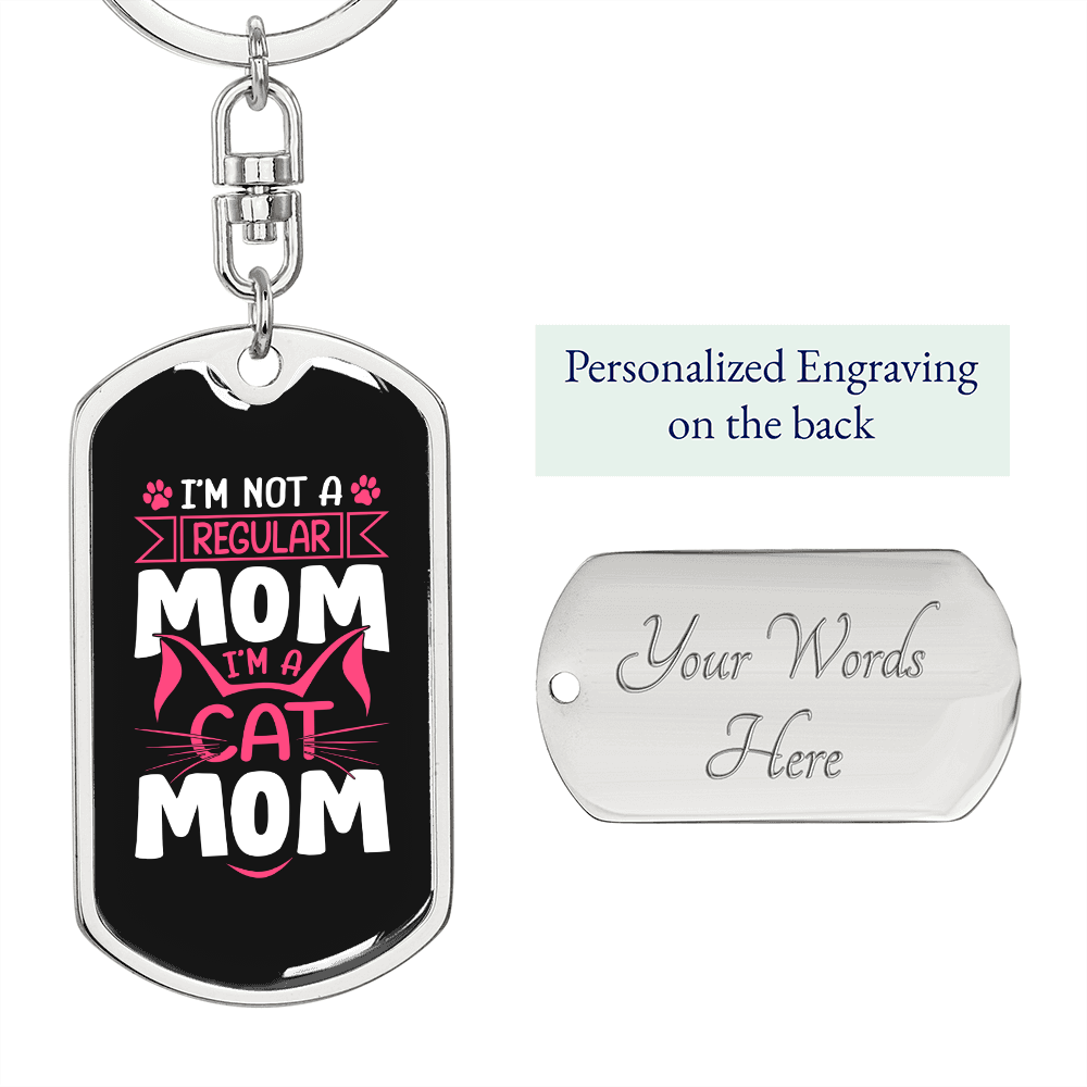 Regular Cat Mom Keychain Stainless Steel or 18k Gold Dog Tag Keyring-Express Your Love Gifts