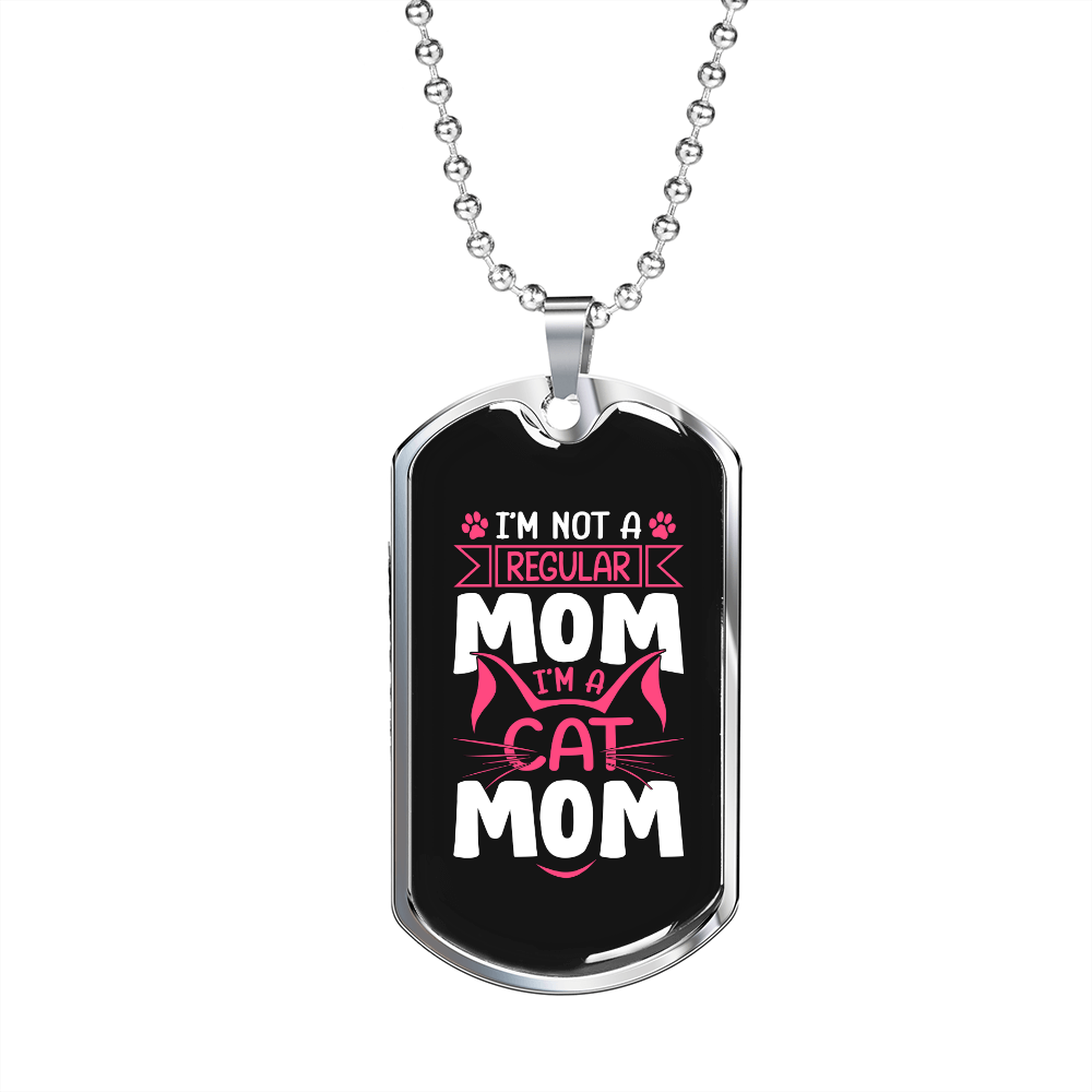 Regular Cat Mom Necklace Stainless Steel or 18k Gold Dog Tag 24" Chain-Express Your Love Gifts