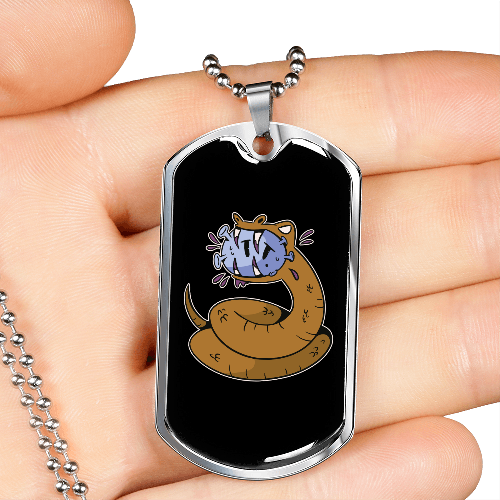 Reptile Necklace Brown Long Snake Necklace Stainless Steel or 18k Gold Dog Tag 24" Chain-Express Your Love Gifts