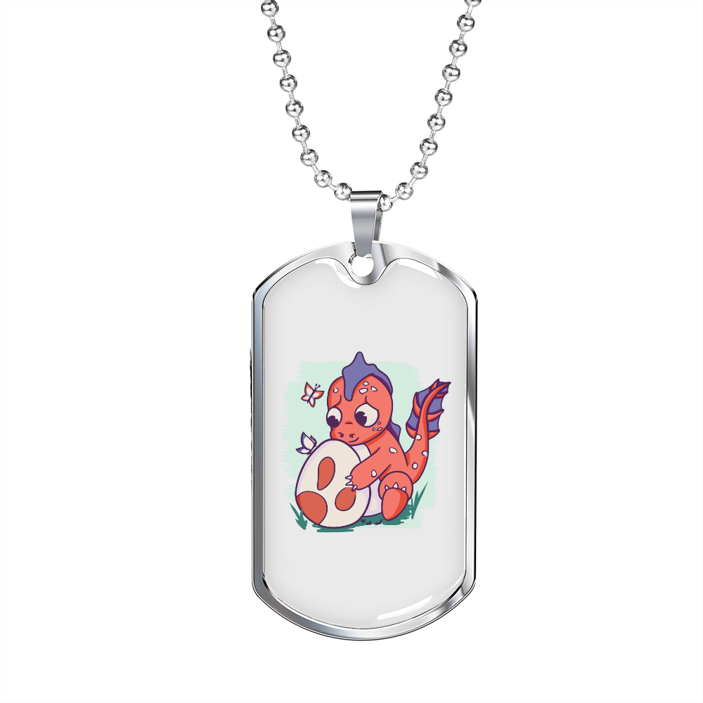 Reptile Necklace Cute Pink Waterdragon Necklace Stainless Steel or 18k Gold Dog Tag 24" Chain-Express Your Love Gifts