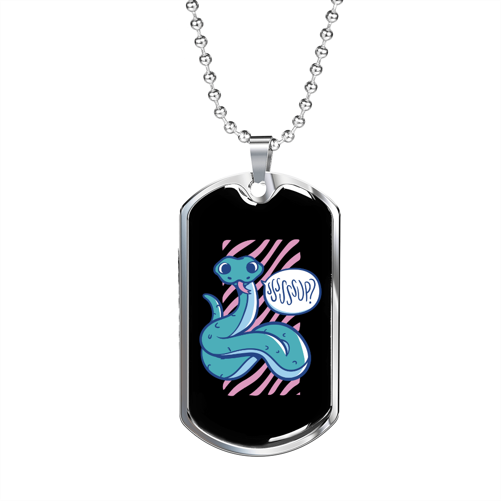 Reptile Necklace Green Long Snake Necklace Stainless Steel or 18k Gold Dog Tag 24" Chain-Express Your Love Gifts