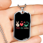 Reptile Necklace Peace With Lizards Necklace Stainless Steel or 18k Gold Dog Tag 24" Chain-Express Your Love Gifts