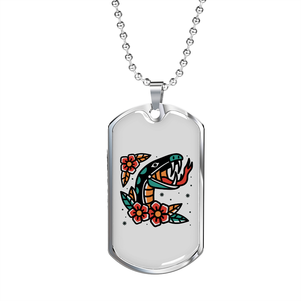Reptile Necklace Pillow Snake Necklace Stainless Steel or 18k Gold Dog Tag 24" Chain-Express Your Love Gifts