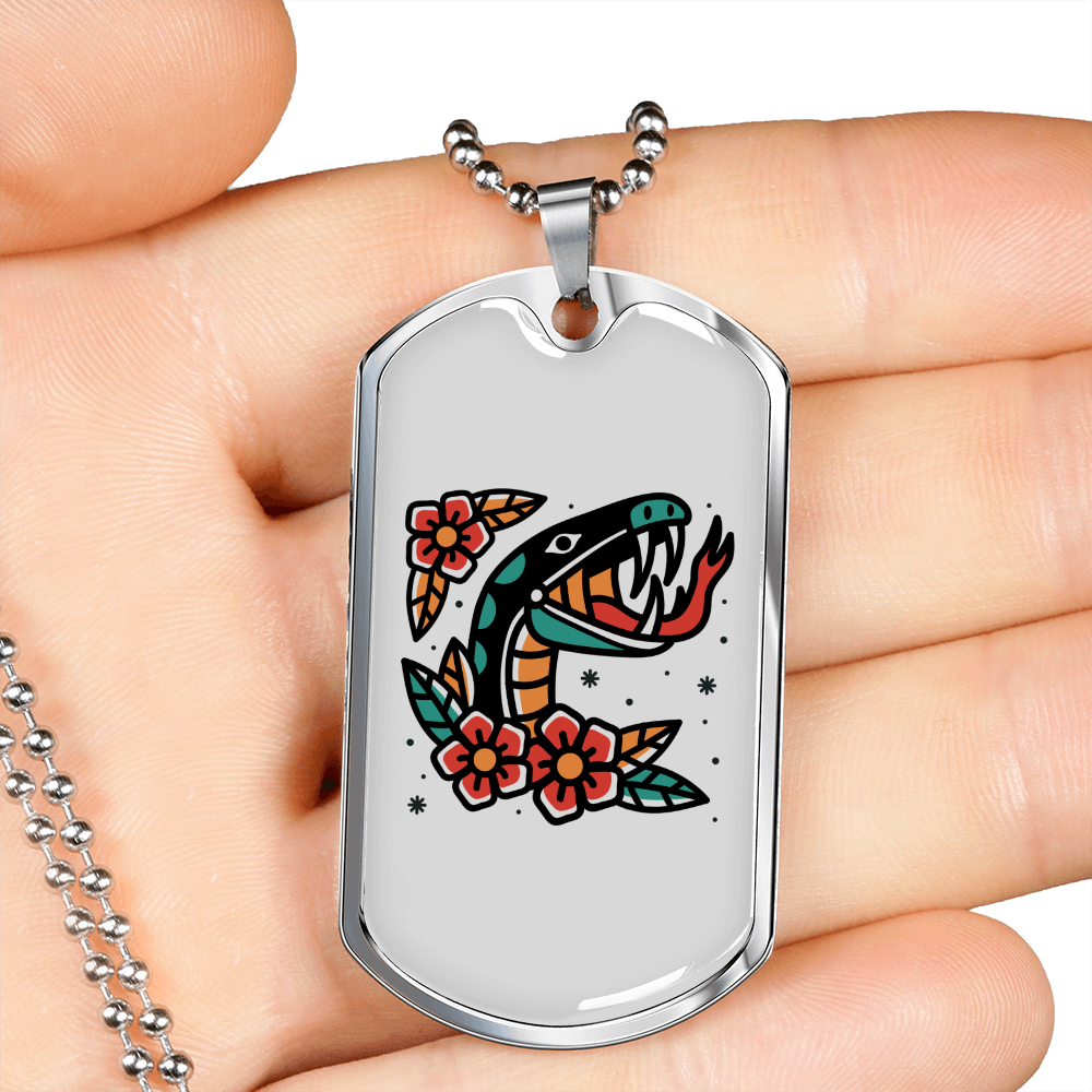 Reptile Necklace Pillow Snake Necklace Stainless Steel or 18k Gold Dog Tag 24" Chain-Express Your Love Gifts