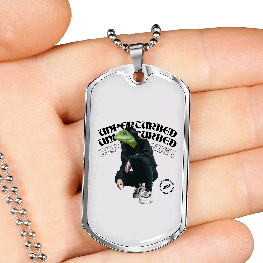 Reptile Necklace Unperturbed Lizard Necklace Stainless Steel or 18k Gold Dog Tag 24" Chain-Express Your Love Gifts