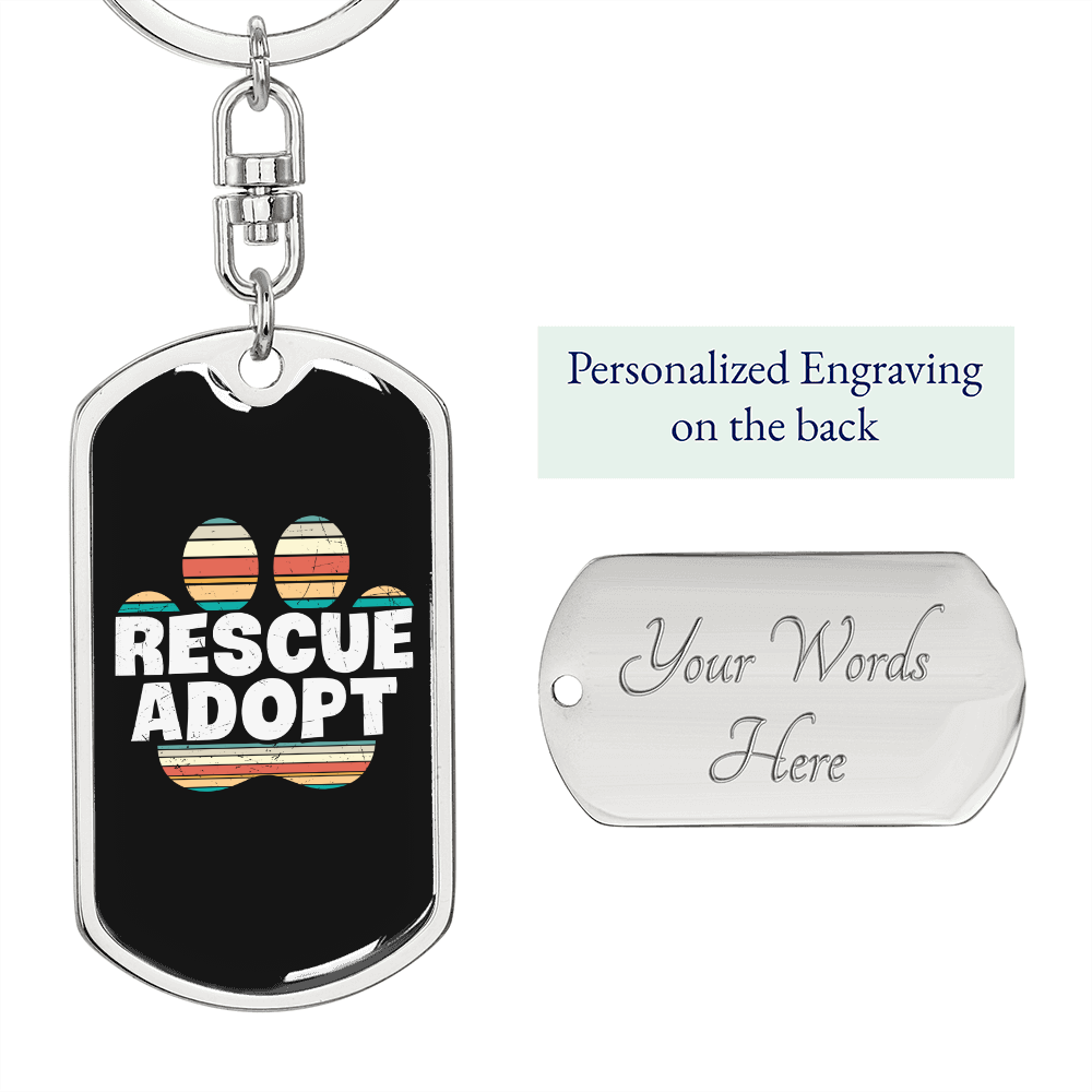 Rescue Adopt Paw Cat Keychain Stainless Steel or 18k Gold Dog Tag Keyring-Express Your Love Gifts