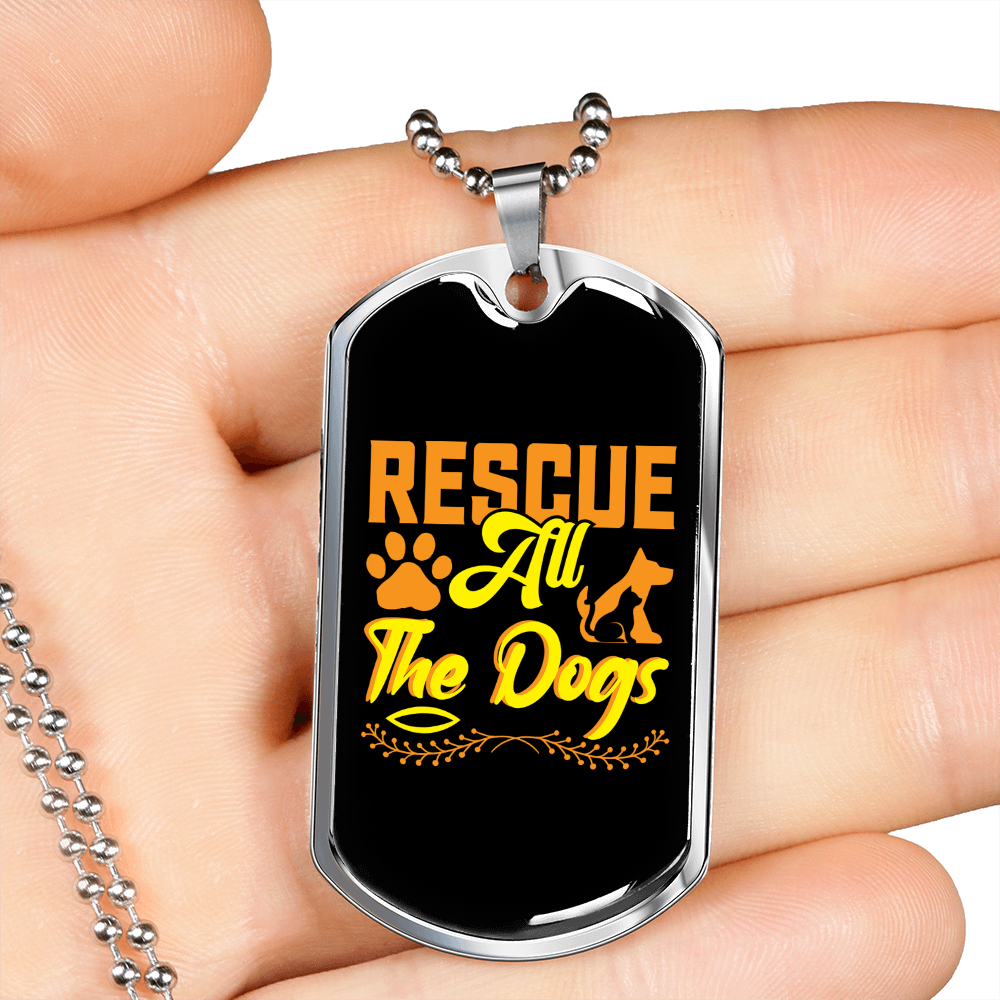Rescue All the Dogs Necklace Stainless Steel or 18k Gold Dog Tag 24" Chain-Express Your Love Gifts