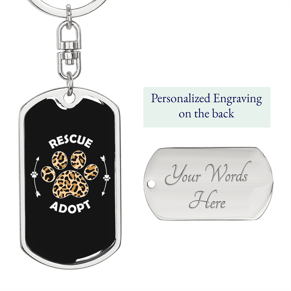 Rescue And Adopt Cat Keychain Stainless Steel or 18k Gold Dog Tag Keyring-Express Your Love Gifts