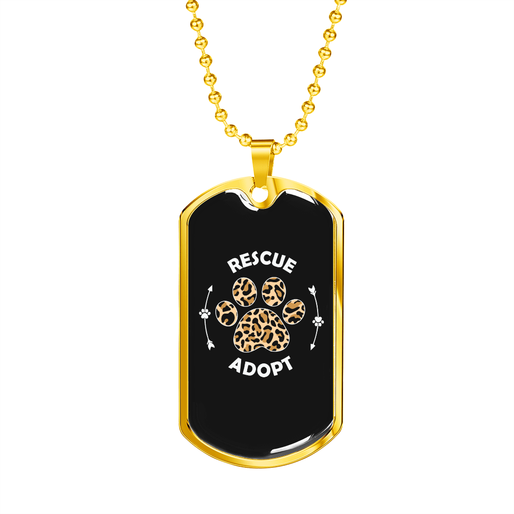 Rescue And Adopt Pets Necklace Stainless Steel or 18k Gold Dog Tag 24" Chain-Express Your Love Gifts