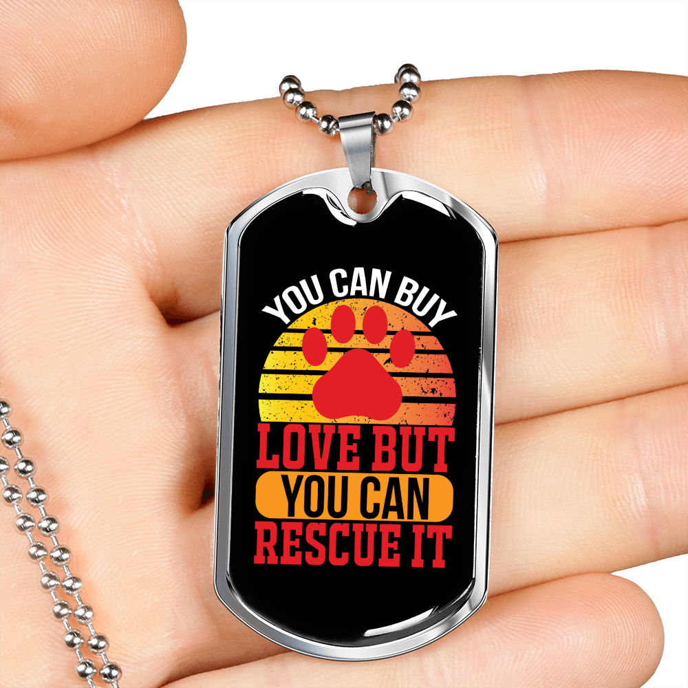 Rescue Love Necklace Stainless Steel or 18k Gold Dog Tag 24" Chain-Express Your Love Gifts
