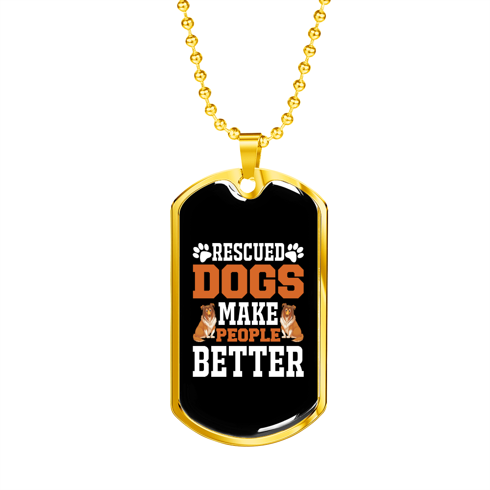 Rescued Dogs Yellow Necklace Stainless Steel or 18k Gold Dog Tag 24" Chain-Express Your Love Gifts