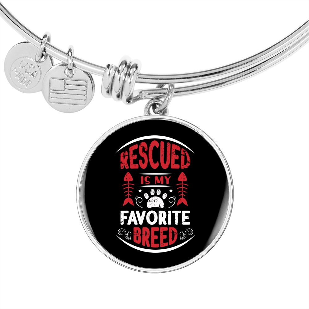 Rescued Is My Favorite Cat Bracelet Stainless Steel or 18k Gold Circle Bangle-Express Your Love Gifts