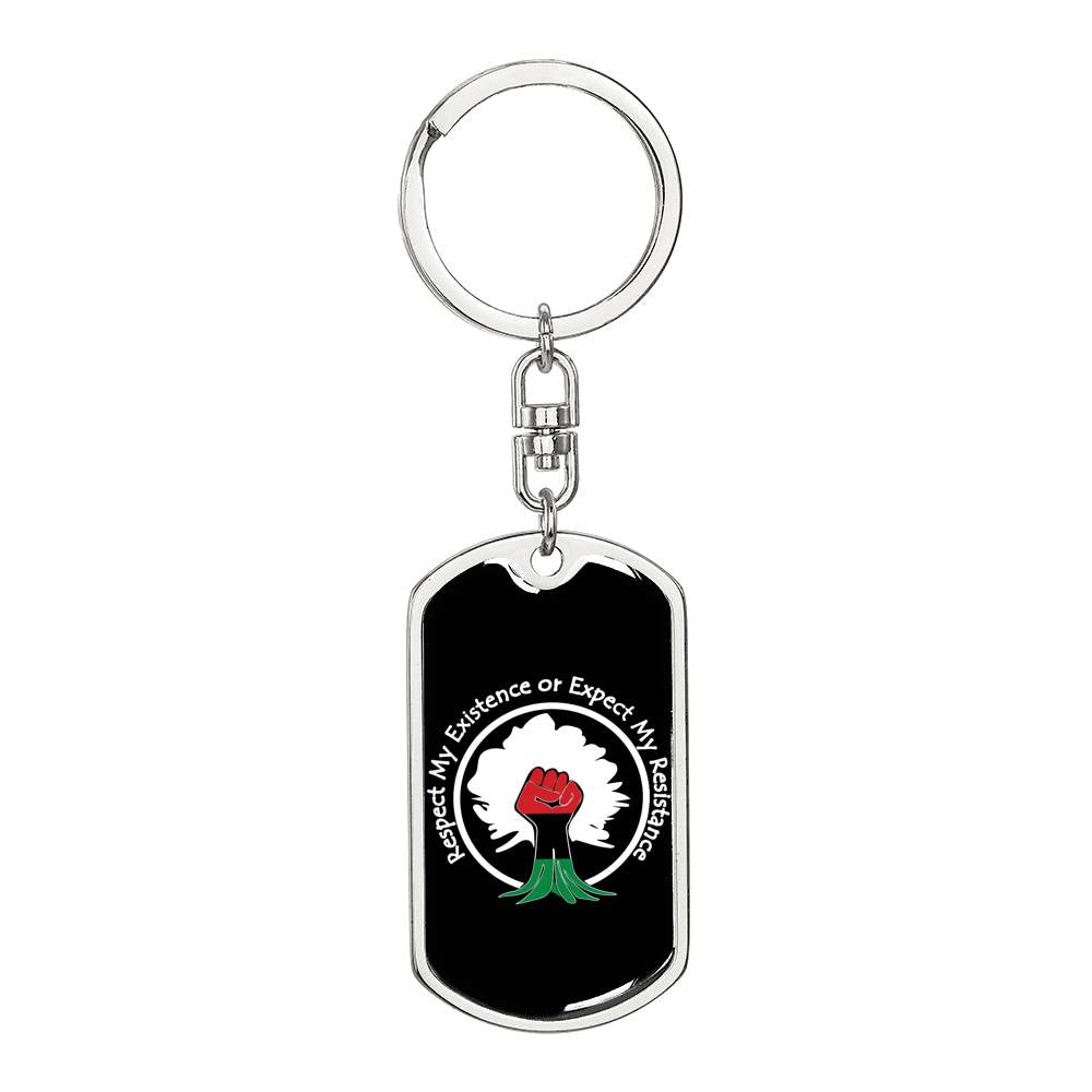 Respect Existence or Expect Resistance Dog Tag Pendant Keychain Stainless Steel or 18k Gold-Express Your Love Gifts