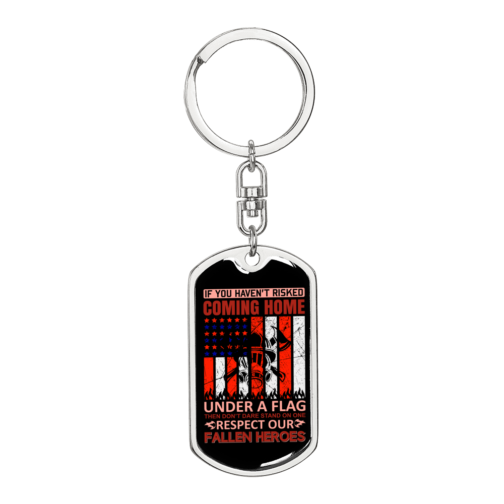Respect Our Fallen Heroes Firefighter Keychain Stainless Steel or 18k Gold Dog Tag Keyring-Express Your Love Gifts
