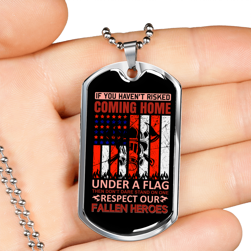 Respect Our Fallen Heroes Necklace Stainless Steel or 18k Gold Dog Tag 24" Chain-Express Your Love Gifts