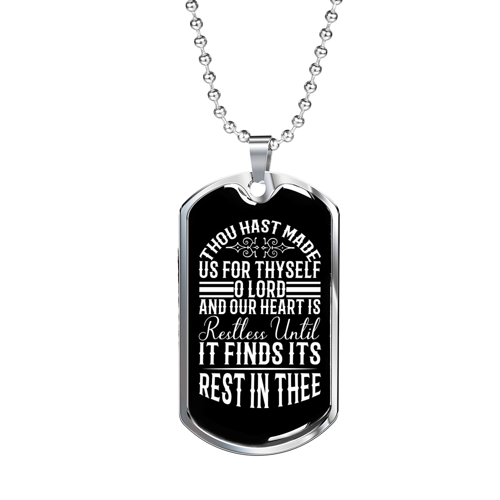 Rest In Thee Christian Necklace Stainless Steel or 18k Gold Dog Tag 24" Chain-Express Your Love Gifts