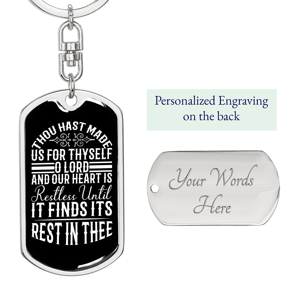 Rest In Thee Keychain Stainless Steel or 18k Gold Dog Tag Keyring-Express Your Love Gifts