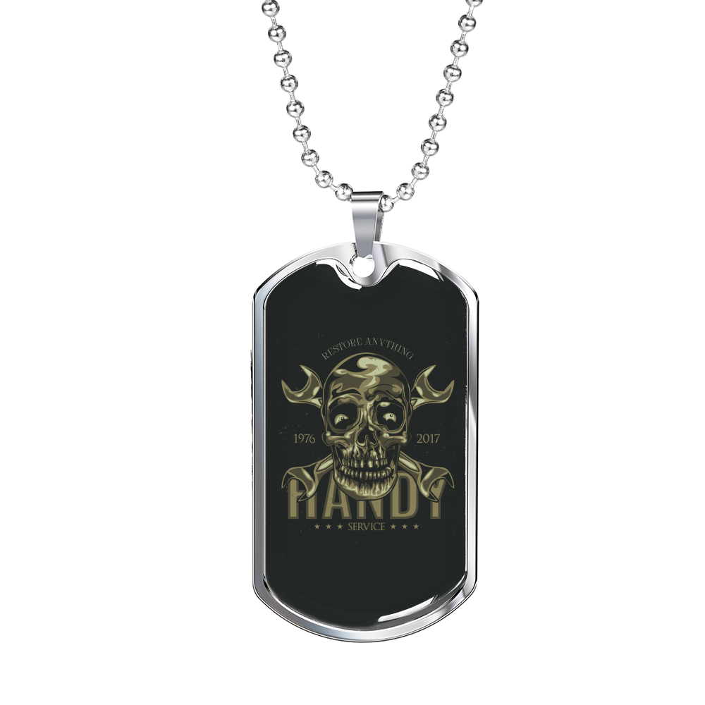 Restore Anything Biker Necklace Stainless Steel or 18k Gold Dog Tag 24"-Express Your Love Gifts