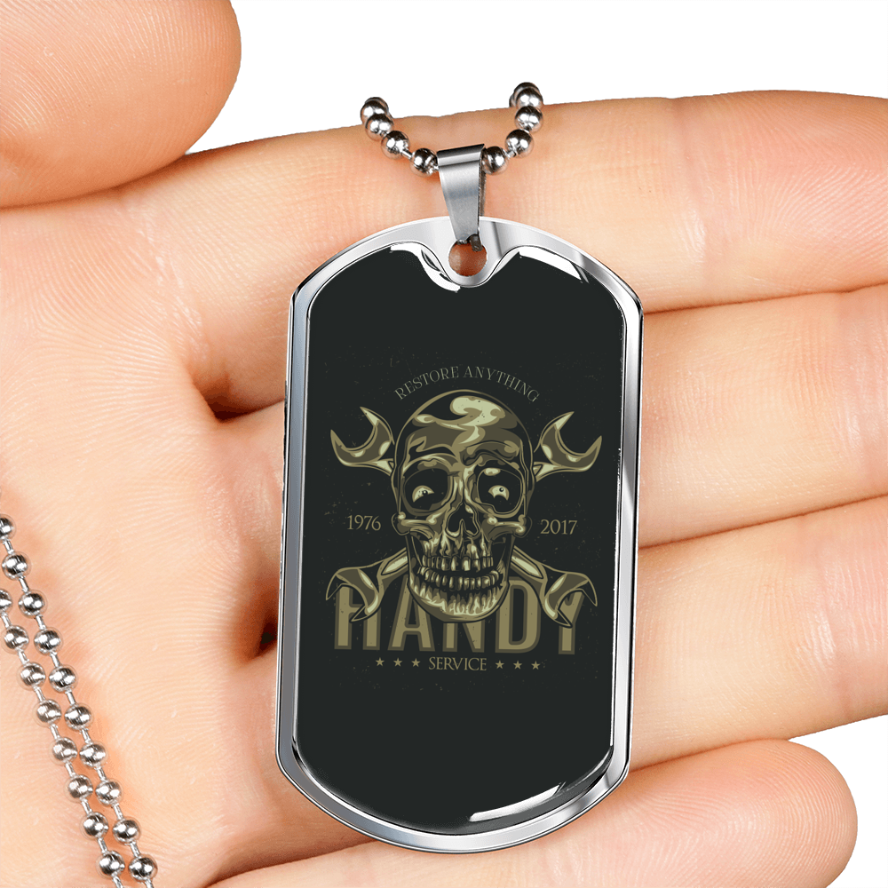 Restore Anything Biker Necklace Stainless Steel or 18k Gold Dog Tag 24"-Express Your Love Gifts