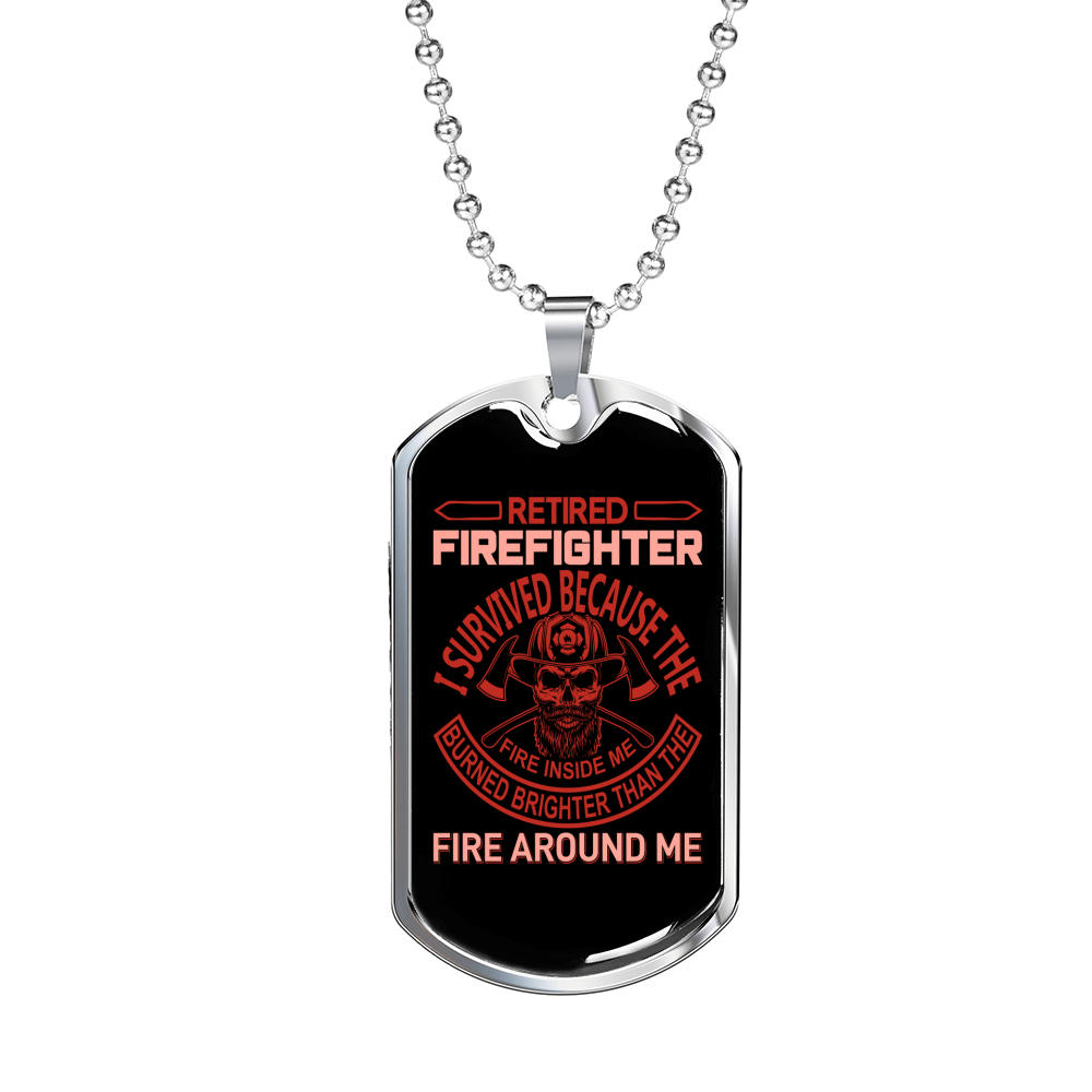 Retired And Survived Firefighter Gift Stainless Steel or 18k Gold Dog Tag 24" Chain-Express Your Love Gifts