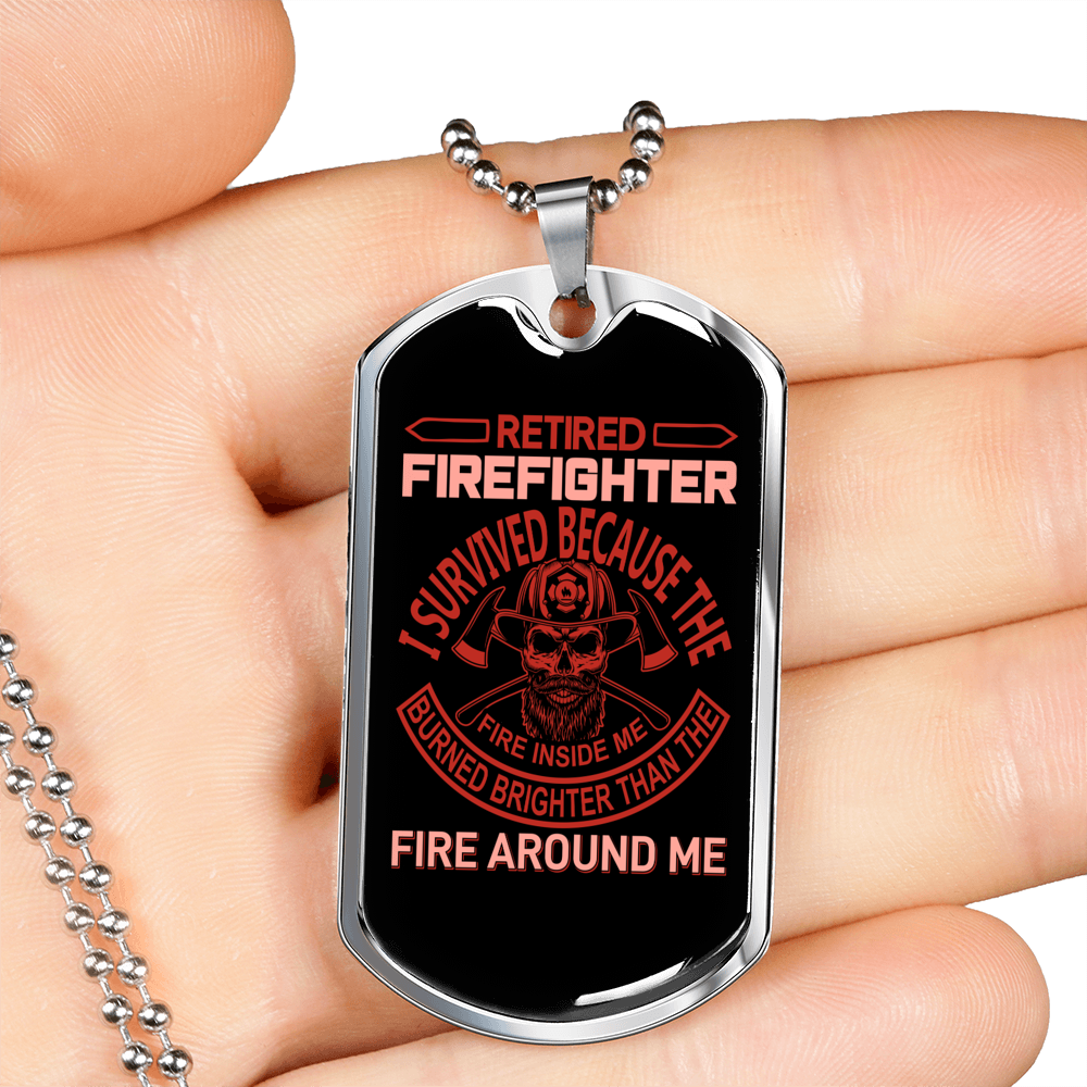 Retired And Survived Firefighter Gift Stainless Steel or 18k Gold Dog Tag 24" Chain-Express Your Love Gifts