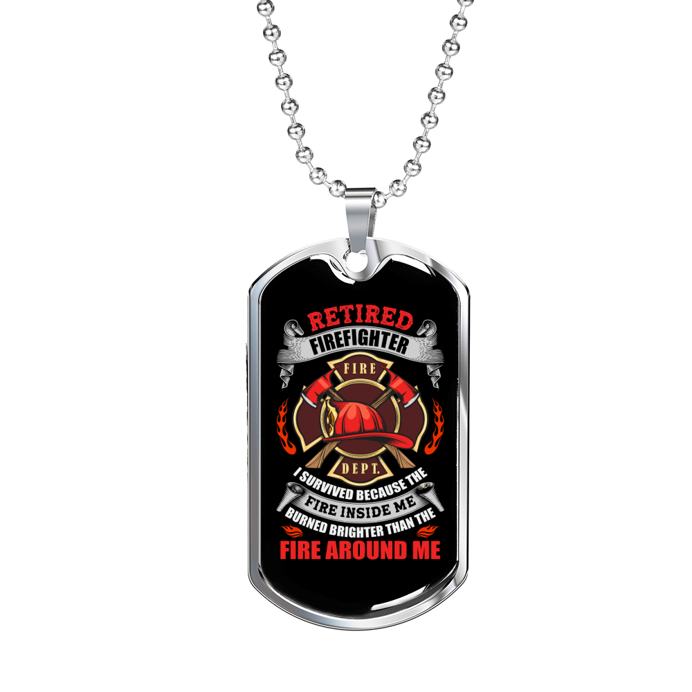 Retired Firefighter Burn Brighter Necklace Stainless Steel or 18k Gold Dog Tag 24" Chain-Express Your Love Gifts