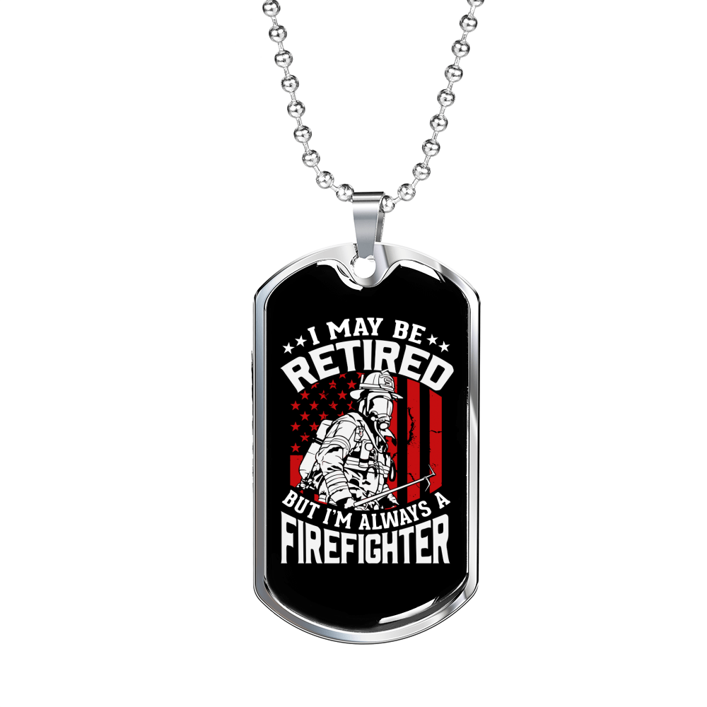 Retired Firefighter Gift Stainless Steel or 18k Gold Dog Tag 24" Chain-Express Your Love Gifts