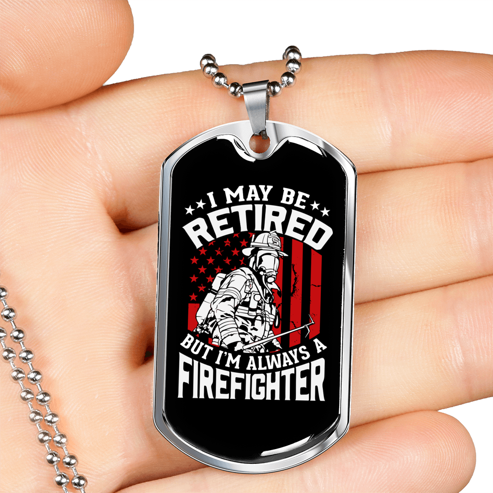 Retired Firefighter Gift Stainless Steel or 18k Gold Dog Tag 24" Chain-Express Your Love Gifts