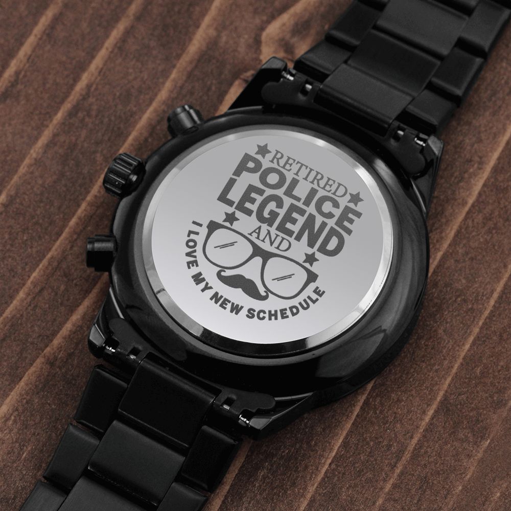 Retired Police Legend Engraved Multifunction Policeman Men's Watch Stainless Steel W Copper Dial-Express Your Love Gifts