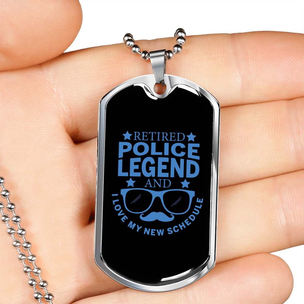 Retired Police Legend Necklace Stainless Steel or 18k Gold Dog Tag 24"-Express Your Love Gifts
