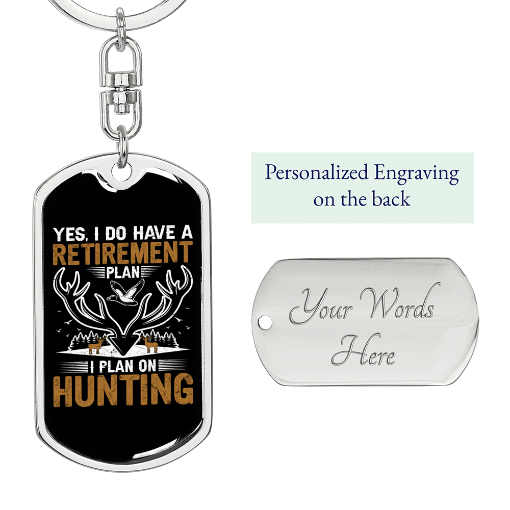 Retirement Hunter'S Keychain Gift Stainless Steel or 18k Gold Dog Tag Keyring-Express Your Love Gifts
