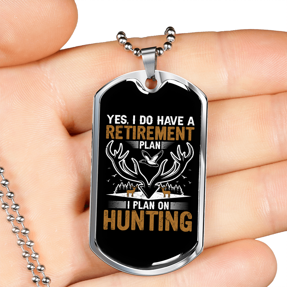Retirement Hunting Necklace Stainless Steel or 18k Gold Dog Tag 24" Chain-Express Your Love Gifts