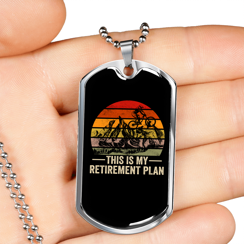 Retirement Plan Cycling Necklace Stainless Steel or 18k Gold Dog Tag 24"-Express Your Love Gifts