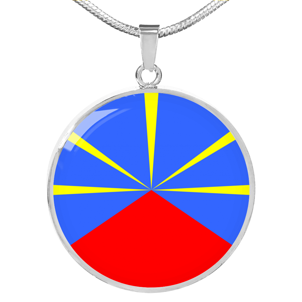 Reunion Flag Necklace Circle Pendant Stainless Steel or 18k Gold 18-22"-Express Your Love Gifts