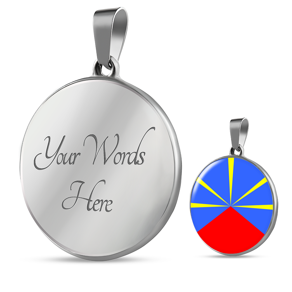 Reunion Flag Necklace Circle Pendant Stainless Steel or 18k Gold 18-22"-Express Your Love Gifts