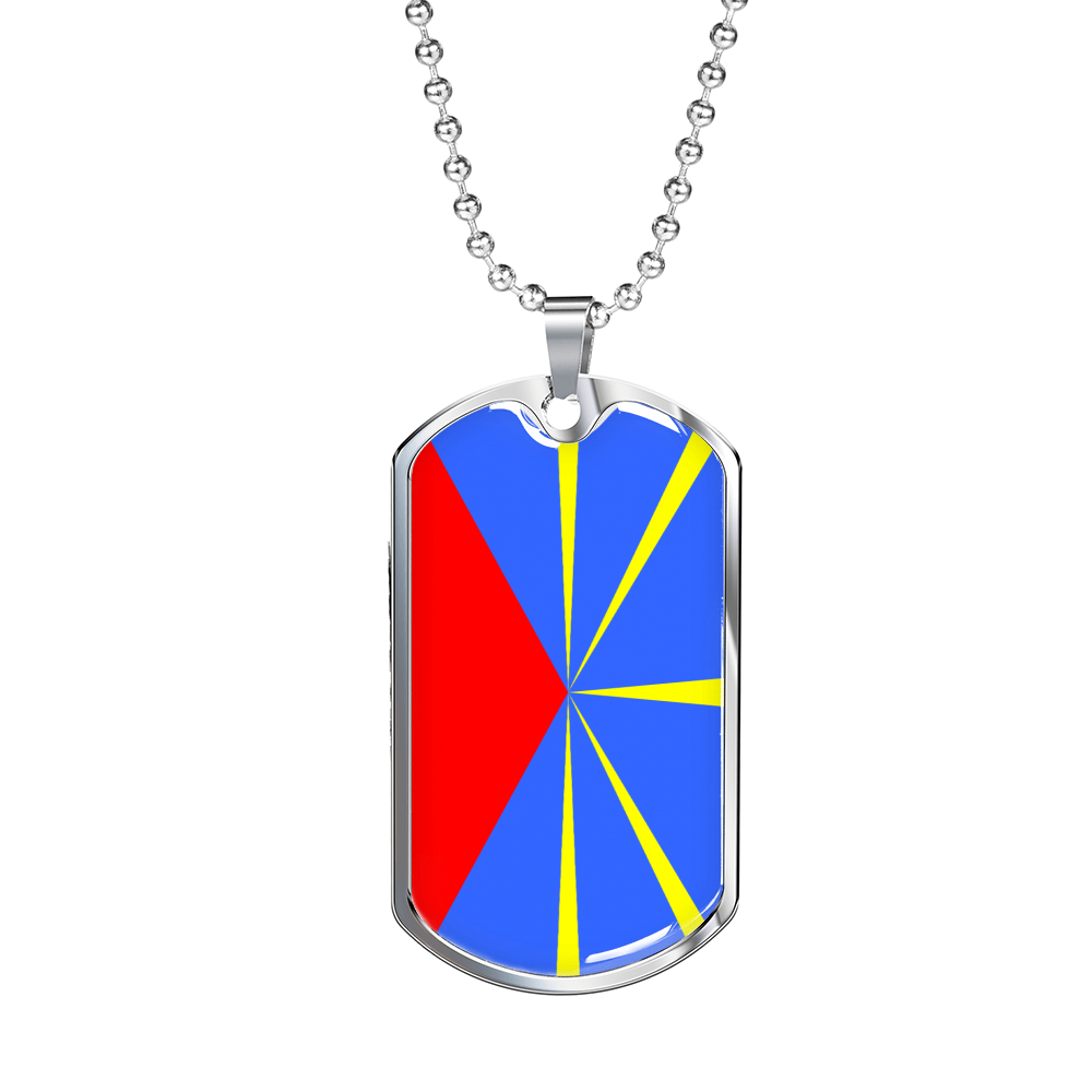 Reunion Flag Necklace Stainless Steel or 18k Gold Dog Tag 24" Chain-Express Your Love Gifts