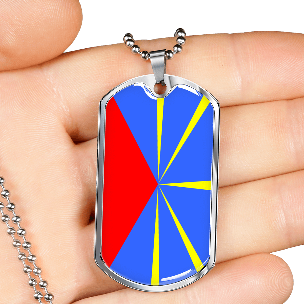 Reunion Flag Necklace Stainless Steel or 18k Gold Dog Tag 24" Chain-Express Your Love Gifts