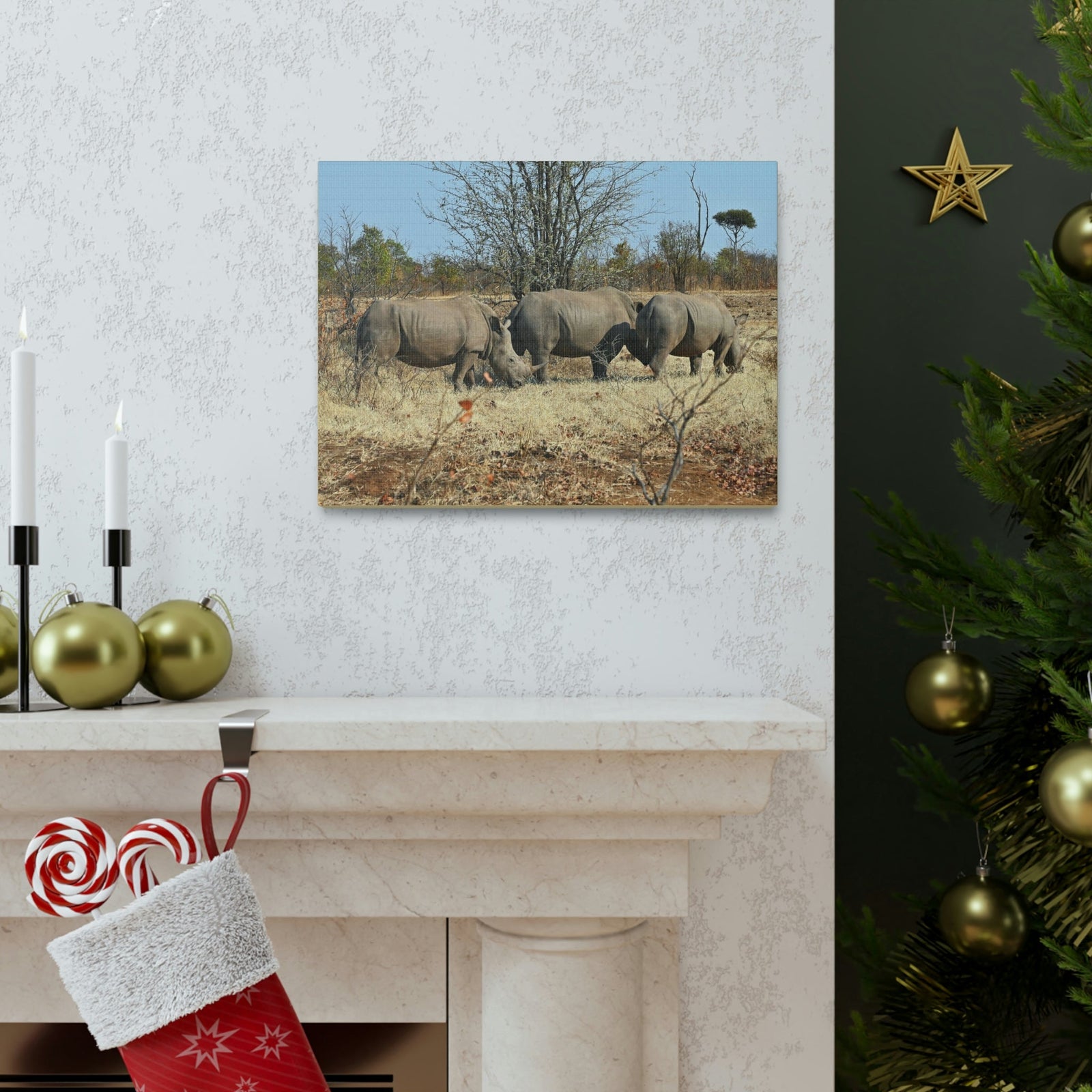 Scripture Walls Rhinoceros Group Rhinoceros Troop Print Animal Wall Art Wildlife Canvas Prints Wall Art Ready to Hang Unframed-Express Your Love Gifts