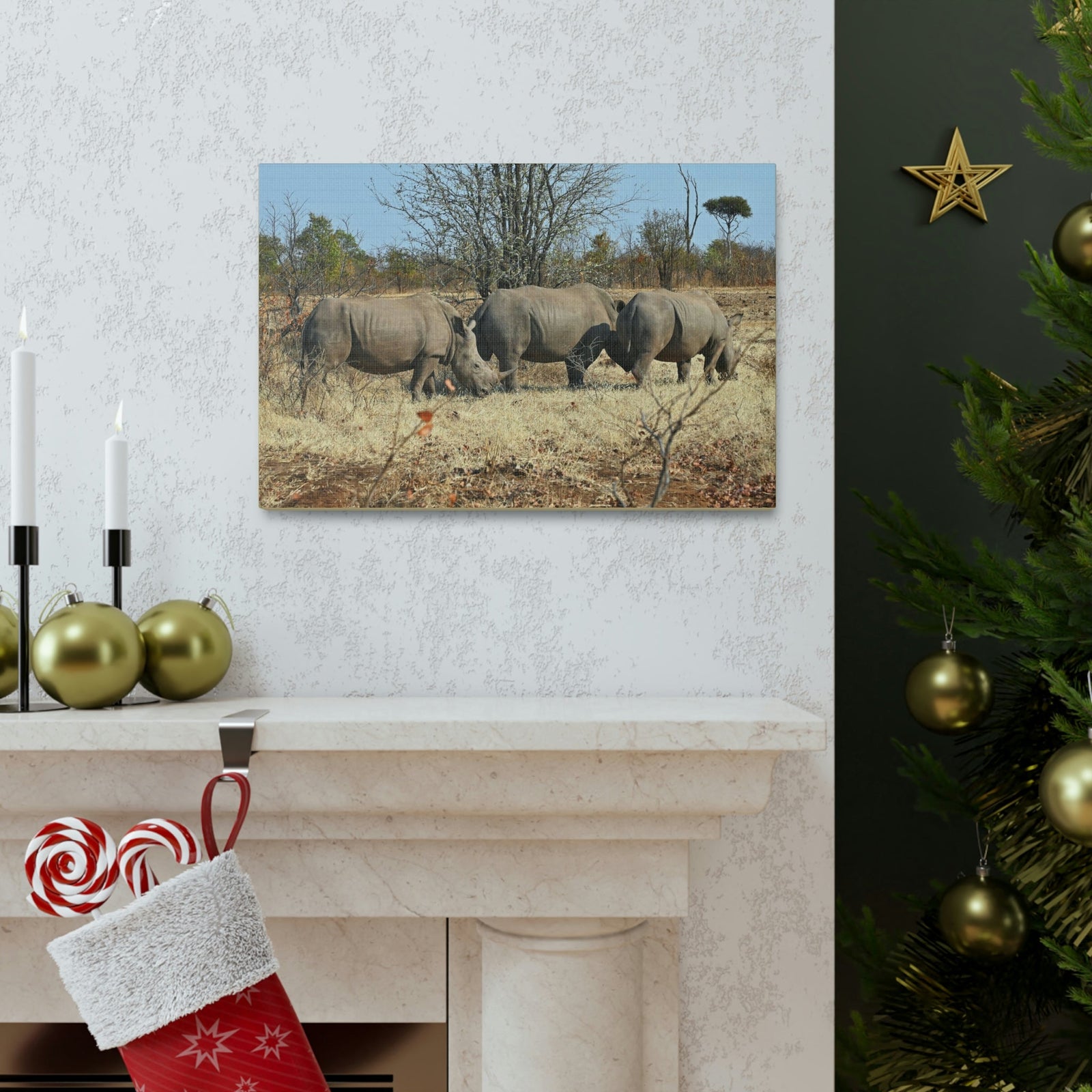 Scripture Walls Rhinoceros Group Rhinoceros Troop Print Animal Wall Art Wildlife Canvas Prints Wall Art Ready to Hang Unframed-Express Your Love Gifts