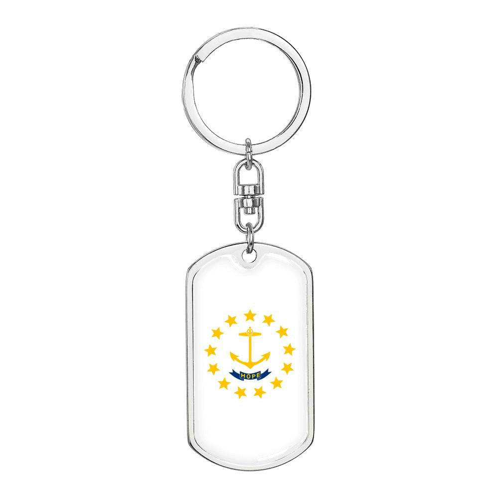 Rhode Island State Flag Keychain Dog Tag Stainless Steel or 18k Gold-Express Your Love Gifts