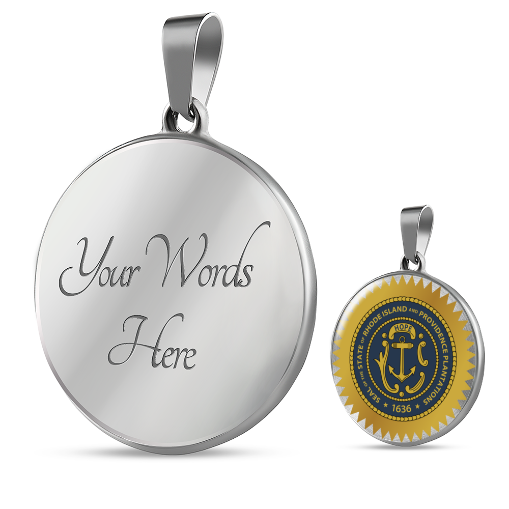 Rhode Island State Seal Necklace Circle Pendant Stainless Steel or 18k Gold 18-22"-Express Your Love Gifts