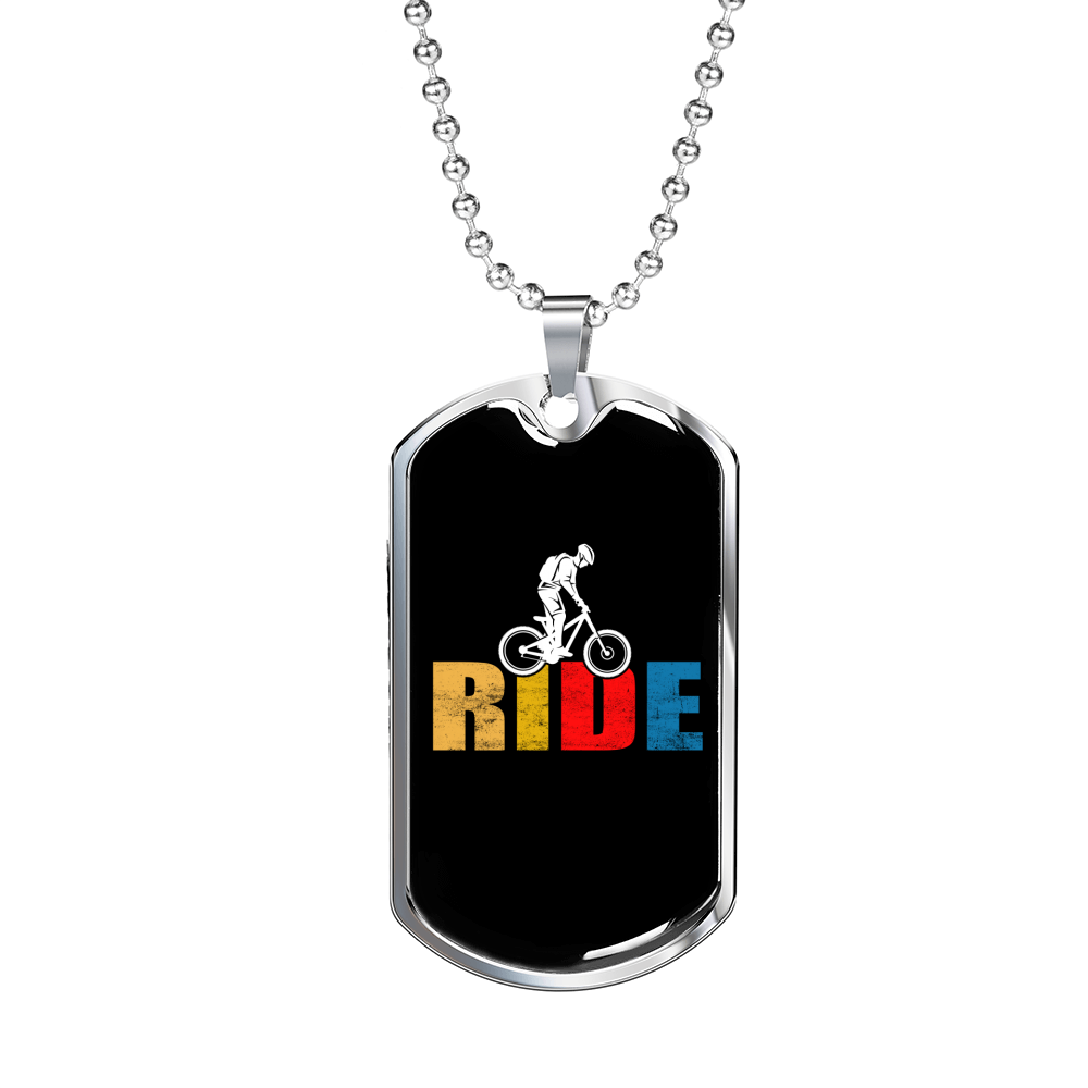 Ride Cycling Necklace Stainless Steel or 18k Gold Dog Tag 24"-Express Your Love Gifts