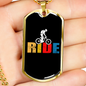 Ride Cycling Necklace Stainless Steel or 18k Gold Dog Tag 24"-Express Your Love Gifts